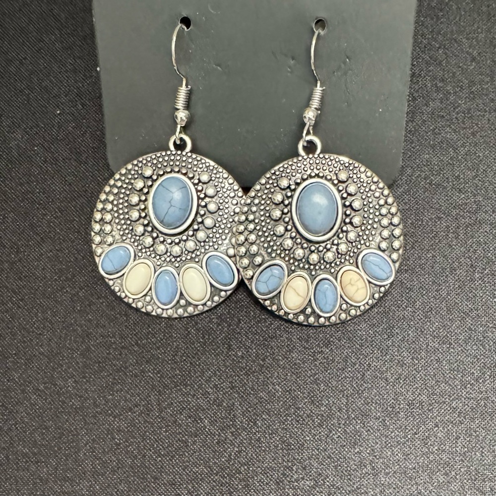 Paparazzi Silver and Blue Earrings with Intricate Design
